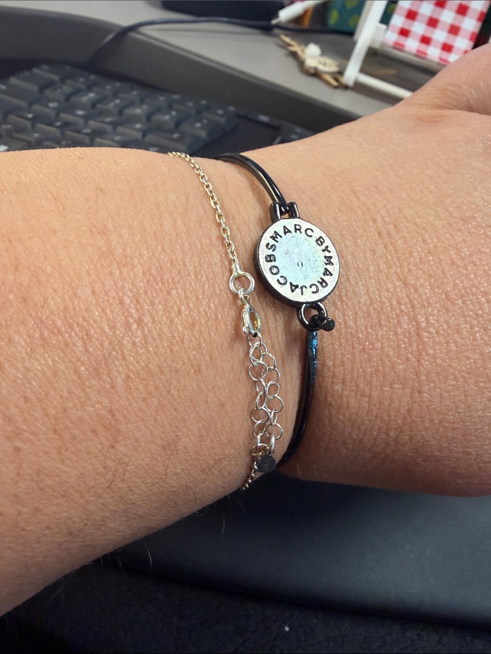 Marc by Marc Jacobs Black Bracelet with Logo Disc
